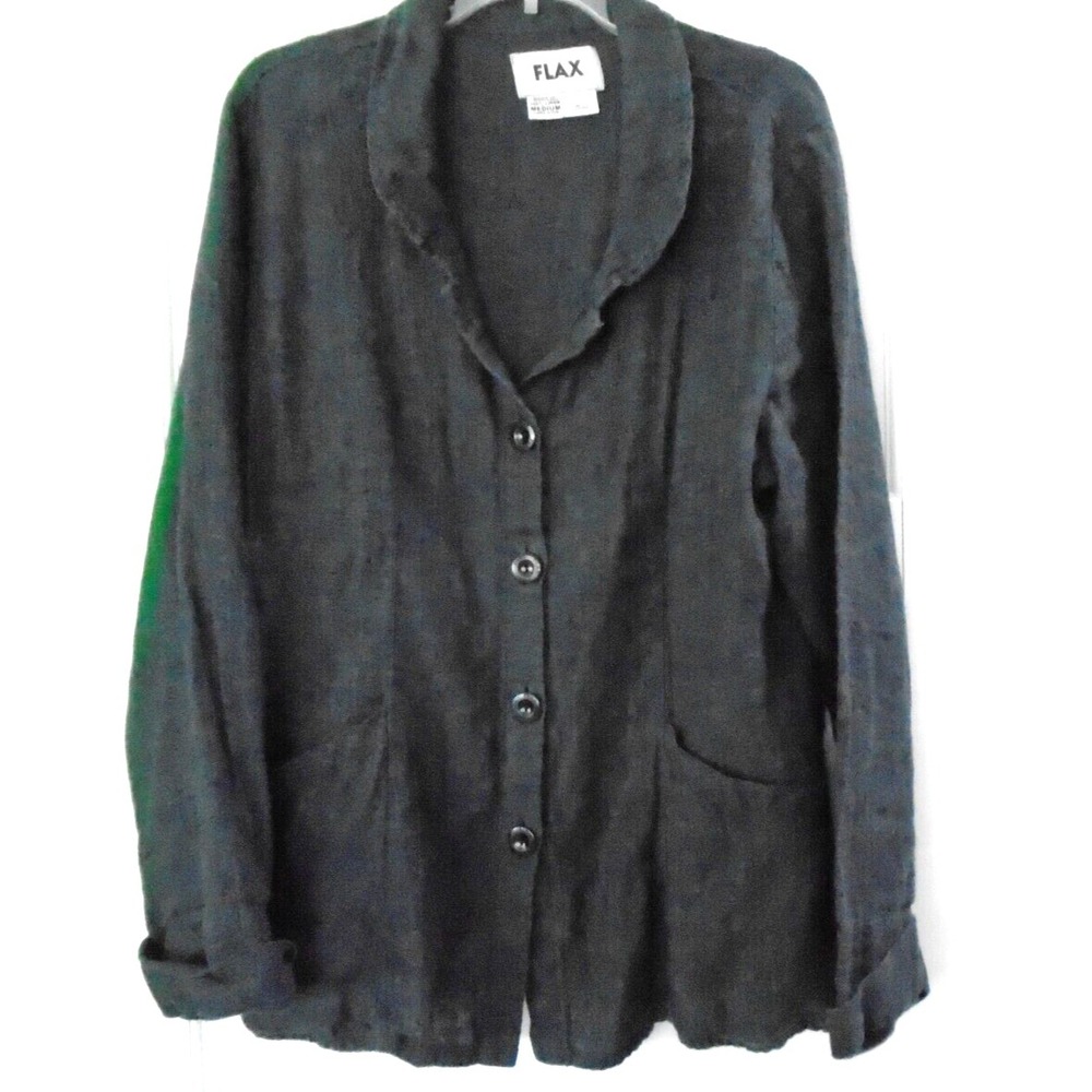 FLAX 100% Linen Size M Blazer Jacket  Oversized Pockets Lagenlook Shacket womens